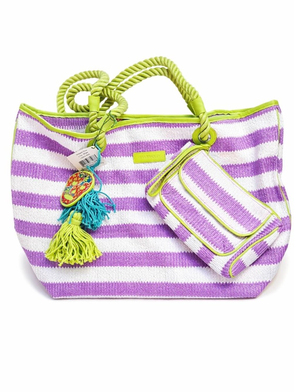 VERA BRADLEY Striped Tote LILAC & WHITE STRIPE Beach Bag Pool #15953-640 NWT